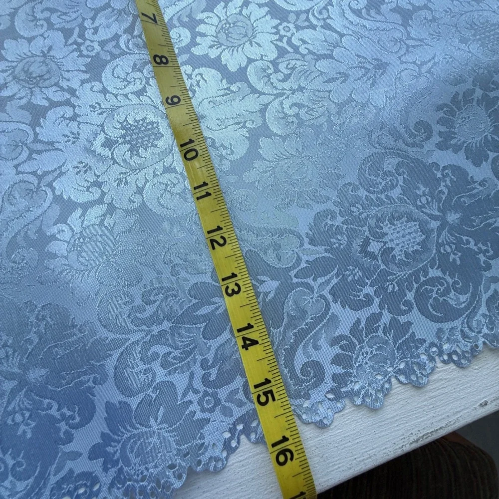 Light Blue Damask Table Runner Tassel Lace Trim Floral Brocade 34x15 0906